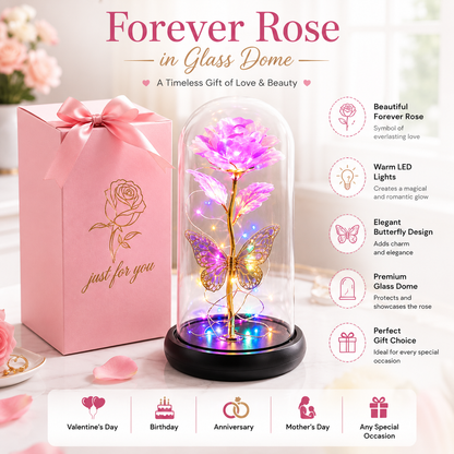 Forever Rose LED Glass Dome with Butterfly – Romantic Gift for Her