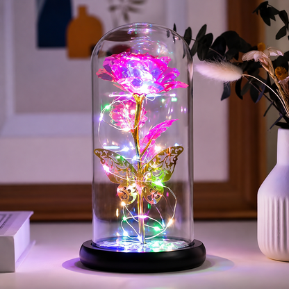 Forever Rose LED Glass Dome with Butterfly – Romantic Gift for Her